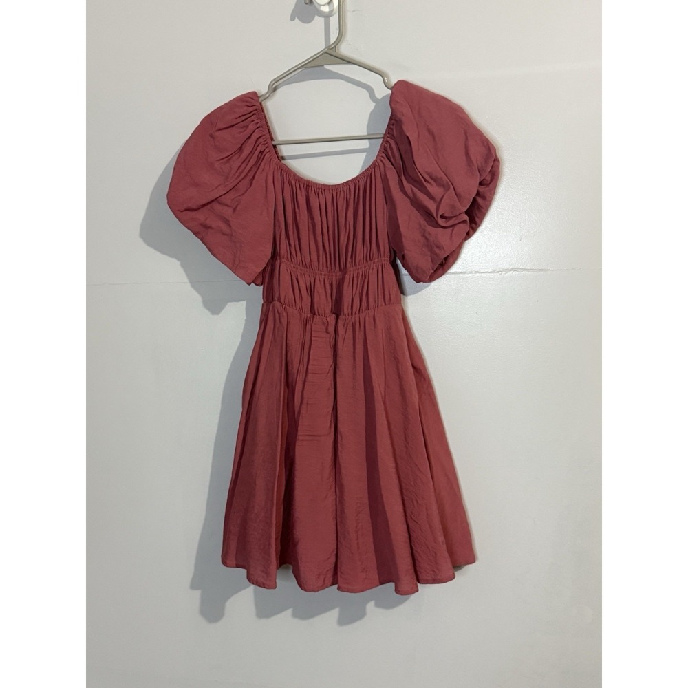 Miami For Francesca's Maeve Pink Poplin Puffy Sleeve A-Line Mini Dress Womens M‎